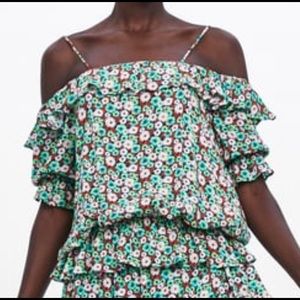 Cute Zara flowered off the shoulder blouse.